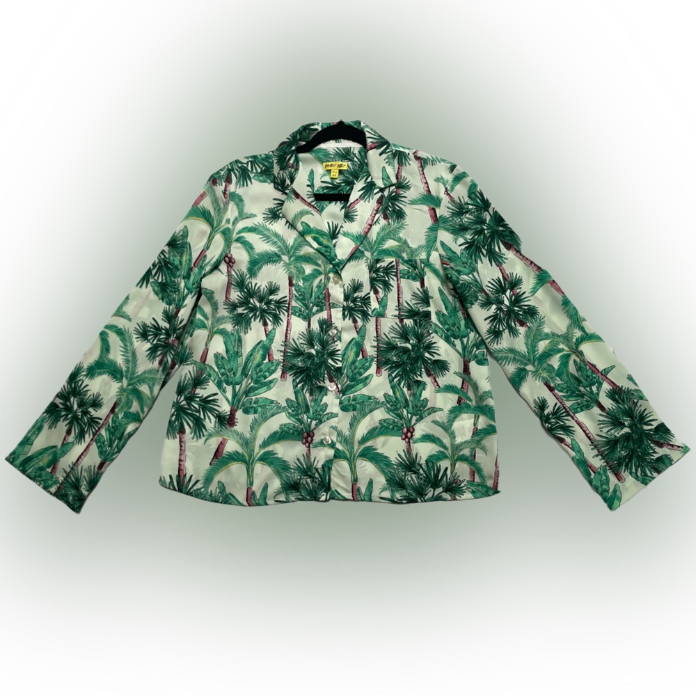 Shady Lady Women’s Palm Tree Print PJ Shirt Size: XS Color:Green/Brown